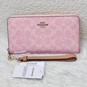 NWT COACH Long Zip Around Wallet In Signature Canvas & Leather CEC20 Powder Pink